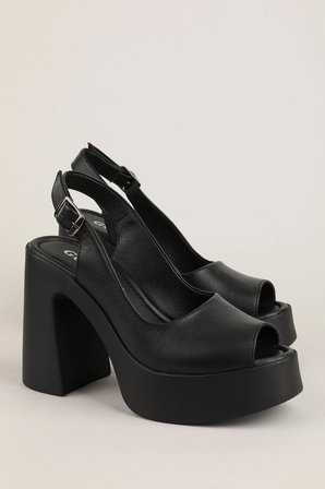 Gondol Hakiki Deri Platform Taban Topuklu Sandalet pkr.66005 Siyah