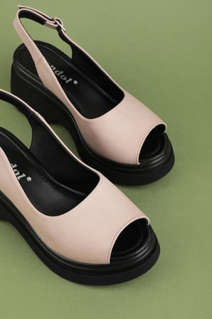 Gondol Hakiki Deri Platform Taban Sandalet pkr.64003 Buz Gri