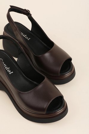 Gondol Hakiki Deri Platform Taban Sandalet pkr.64003 Kahverengi