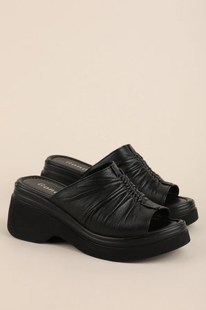 Gondol Hakiki Deri Platform Taban Terlik pkr.64023 Siyah