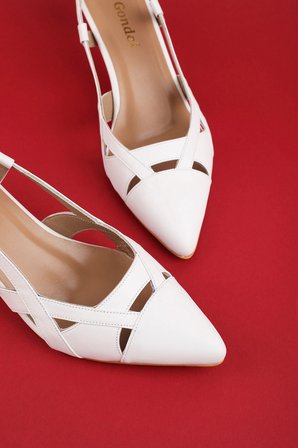 Gondol Kadın Hakiki Deri İnce Stiletto Topuklu Abiye Ayakkabı ast.6870 Beyaz