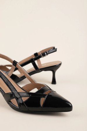 Gondol Kadın Hakiki Deri İnce Stiletto Topuklu Abiye Ayakkabı ast.6870 Siyah Rugan