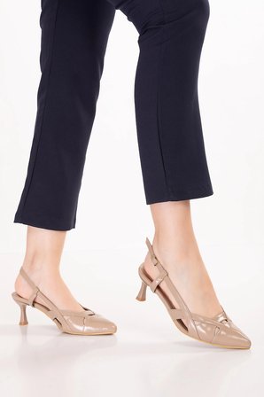 Gondol Kadın Hakiki Deri İnce Stiletto Topuklu Abiye Ayakkabı ast.6870 vizon rugan