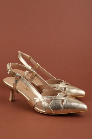 Gondol Kadın Hakiki Deri İnce Stiletto Topuklu Abiye Ayakkabı ast.6870 Gold