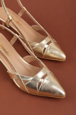Gondol Kadın Hakiki Deri İnce Stiletto Topuklu Abiye Ayakkabı ast.6870 Gold