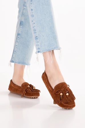 Gondol Hakiki Deri Süet Esnek Hafif Çorap gib Rahat Loafer sw.780 Taba Süet