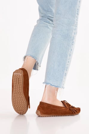 Gondol Hakiki Deri Süet Esnek Hafif Çorap gib Rahat Loafer sw.780 Taba Süet