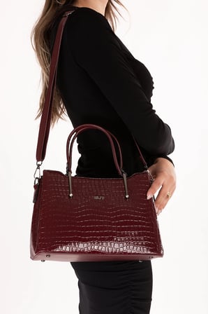 Gondol Kadın Çift Bölmeli El ve Omuz Çantası ald.3876 Bordo Croco
