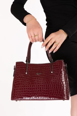 Gondol Kadın Çift Bölmeli El ve Omuz Çantası ald.3876 Bordo Croco