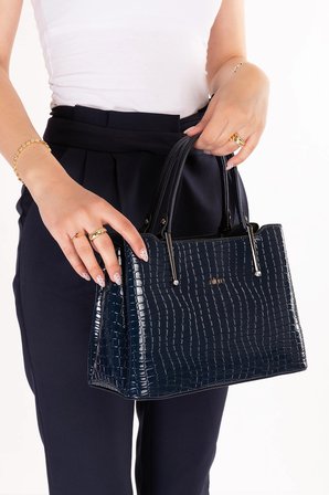 Gondol Kadın Çift Bölmeli El ve Omuz Çantası ald.3876 Lacivert Croco