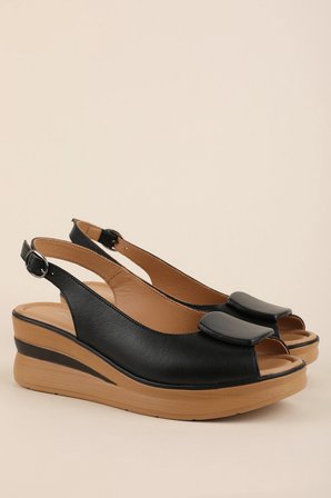 Gondol Hakiki Deri Platform Taban Sandalet pkr.1802 Siyah