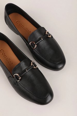 Gondol Kadın Hakiki Deri Günlük Tokalı Babet Loafer Ayakkabı hl.24217 Siyah