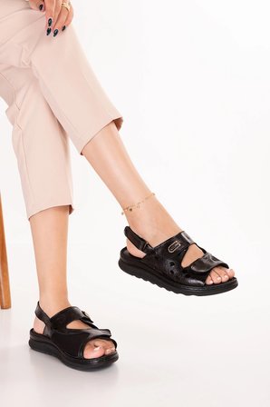 Gondol Hakiki Deri Kemik Çıkıntısına Özel Rahat Sandalet irm.80 Siyah Croco