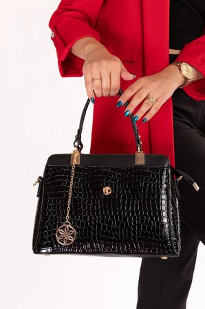 Gondol Kadın Çift Bölmeli El ve Omuz Çantası ald.3822 Siyah Croco