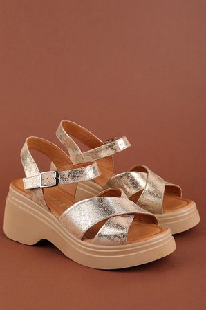 Gondol Hakiki Deri Platform Taban Topuklu Sandalet pkr.64004 Dore