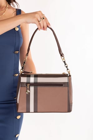 Silver Polo Kadın Ekose Desen Şık El Çantası sp.910 Kahve Ekose