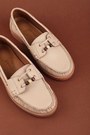 Hakiki Deri Kadın Günlük Loafer Ayakkabı esl.8007 Bej Cilt