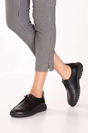 Gondol Hakiki Deri Golf Model Kadın Oxford Ayakkabı elnr.7046 Siyah
