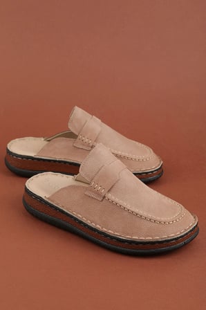Hakiki Deri Unisex Sabo Terlik | Anatomik Yumuşak Tabanlı hkm.41 Vizon Nubuk
