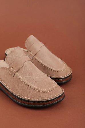 Hakiki Deri Unisex Sabo Terlik | Anatomik Yumuşak Tabanlı hkm.41 Vizon Nubuk