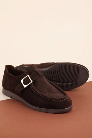 Gondol Kadın Hakiki Deri Tokalı Loafer Ayakkabı hl.33400 Kahve Süet