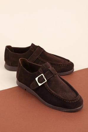Gondol Kadın Hakiki Deri Tokalı Loafer Ayakkabı hl.33400 Kahve Süet