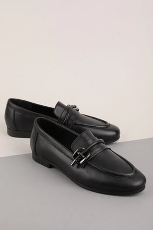 Gondol Kadın Siyah Hakiki Deri Loafer Ayakkabı hl.33202 Siyah