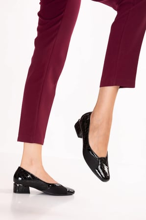 Gondol Kadın Hakiki Deri Kemik Çıkıntısına Özel Kısa Topuklu Ayakkabı vdt.05 Siyah Croco