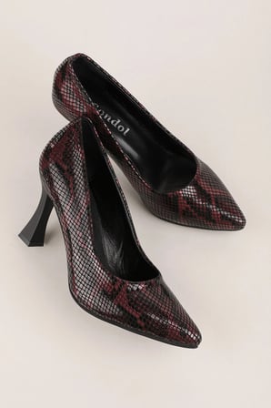 Gondol Kadın Hakiki Deri İnce Stiletto Topuklu Abiye Ayakkabı şhn.1861 Bordo Yılan