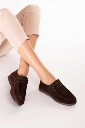 Gondol Kadın Hakiki Deri Moccasin Golf Model Kadın Ayakkabı hl.33401 Kahve Süet