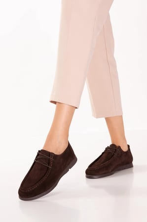 Gondol Kadın Hakiki Deri Moccasin Golf Model Kadın Ayakkabı hl.33401 Kahve Süet