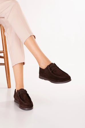 Gondol Kadın Hakiki Deri Moccasin Golf Model Kadın Ayakkabı hl.33401 Kahve Süet
