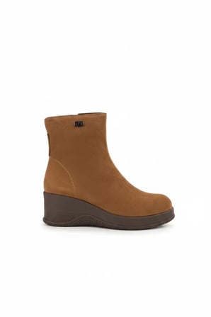Gondol Kadın Hakiki Deri Kaymaz Taban Dolgu Topuk Bot nhr.341 Camel Süet