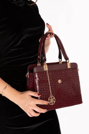 Gondol Kadın Çift Bölmeli El ve Omuz Çantası ald.3822 Bordo Croco