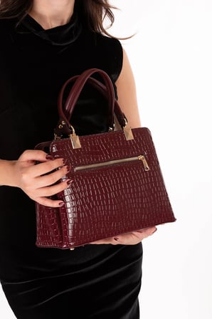 Gondol Kadın Çift Bölmeli El ve Omuz Çantası ald.3822 Bordo Croco