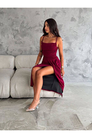 Askılı kumaşı simli elbise