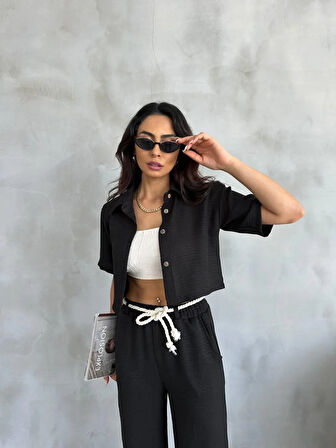 Halat Kemer Detaylı Keten Takım