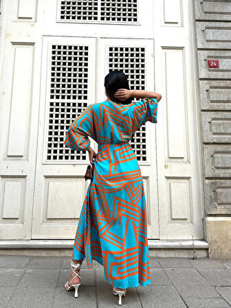 Geometrik Desenli Viskon Elbise 