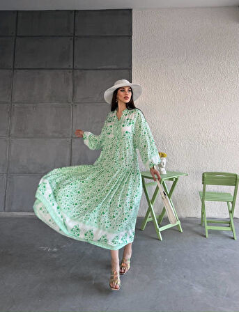 Baskılı Viskon Elbise 