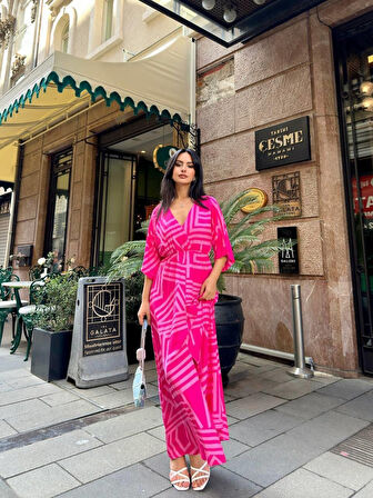 Geometrik Desenli Viskon Elbise 