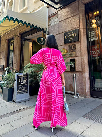 Geometrik Desenli Viskon Elbise 