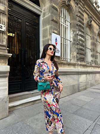 Lüx kalite saten desenli elbise