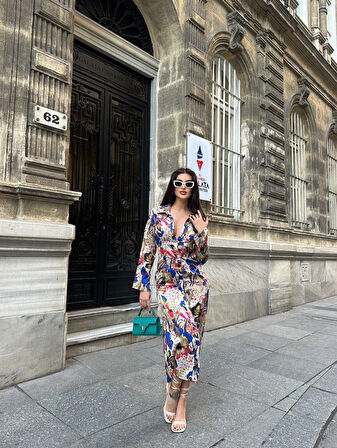 Lüx kalite saten desenli elbise