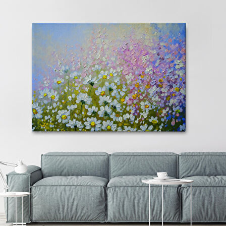 Kır Çiçekleri Yağlıboya Görünüm Dekoratif Kanvas Duvar Tablosu-3535