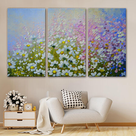 Kır Çiçekleri Yağlıboya Görünüm Dekoratif Kanvas Duvar Tablosu-3535