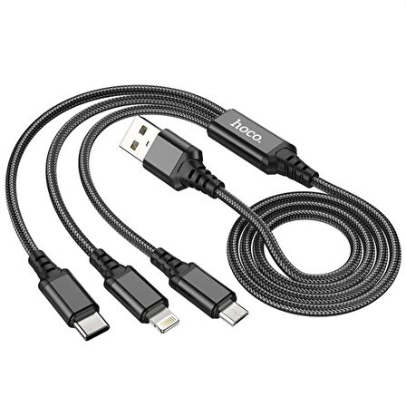 Coofbe Super Şarj 3in1 Type-C Micro iPhone Şarj Kablosu Çoklu Şarj Kablosu Örgülü Sağlam Şarj Kablosu