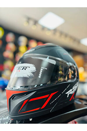 FAZER MAT BLACK GRAY RED ÇENE AÇILIR GÜNEŞ VİZÖRLÜ MOTOSİKLET KASKI