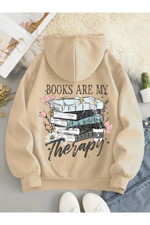 Unisex My Books Are Therapy Baskılı Bisiklet Yaka Sweatshirt