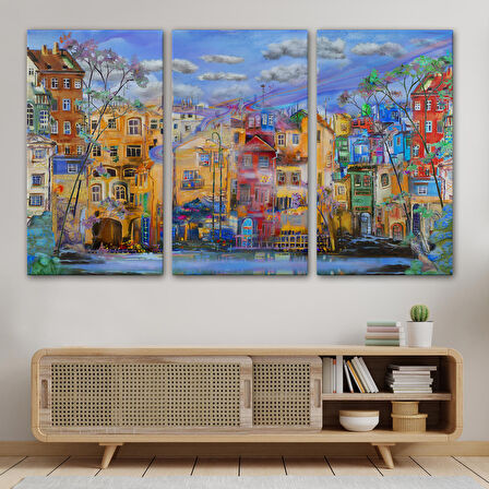 Eski Avrupa Kasabası Yağlıboya Görünüm Dekoratif Kanvas Tablo-3536