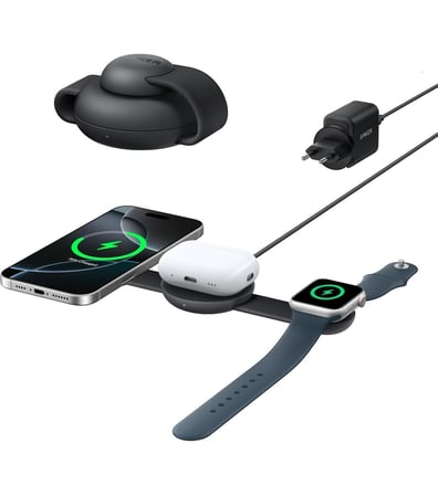  Anker MagGo 3'ü 1 Arada Kablosuz Şarj İstasyonu, MagSafe Uyumlu, Qi2 Sertifikalı,15W Katlanabilir S